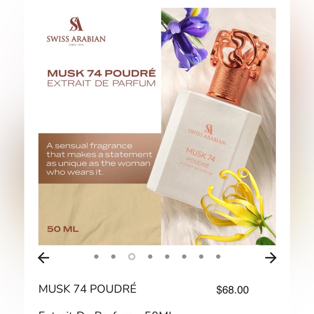 Swiss Arabian Musk 74 Poudré Extrait de Parfum - White & Rose Gold Bottle